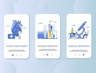 Wall Mural - Cardiology mobile app onboarding screens vector template