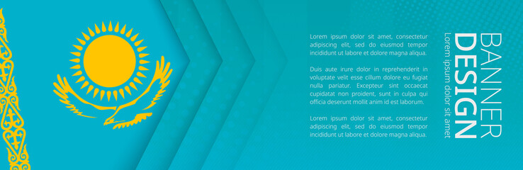 Wall Mural - Banner template with flag of Kazakhstan for advertising travel, business and other.