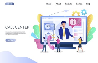 Call center vector website landing page design template