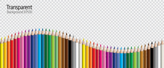 set of colored pencil collection evenly arranged - seamless in both directions - isolated vector ill
