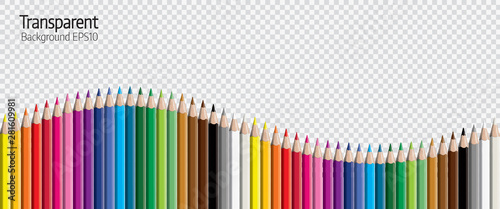 Fotografía Set of colored pencil collection evenly arranged - seamless in both directions - isolated vector illustration craynos on transparent background