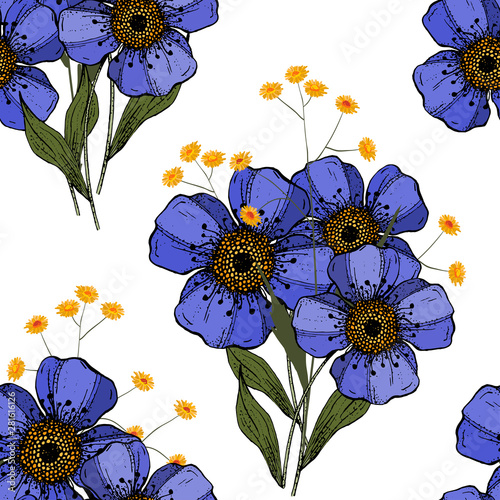 Vector Tropical Geometric Print Memphis Colorful Template On White Background Hand Drawn Leaf And Big Blue Flower Texture Seamless Floral Pattern Buy This Stock Vector And Explore Similar Vectors At Adobe