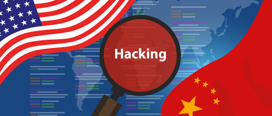 Aufkleber - USA China hacking cyber espionage. Chinese hacker investigation of surveillance or security breach