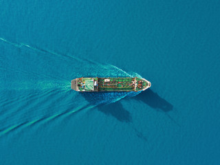 Wall Mural - Aerial top view Oil ship tanker transportation oil from refinery on the sea.