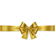Golden gift bow with ribbons isolated on white background. Vector realistic element for design.