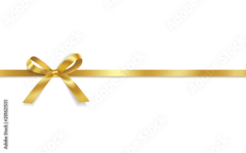 Cuadros en Lienzo Golden satin bows with horizontal ribbon isolated on white background