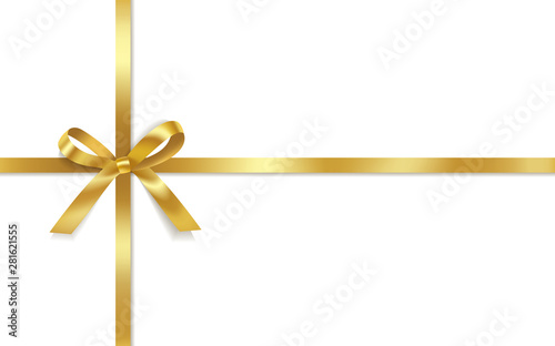 Fotografía Golden satin bows with horizontal and vertical ribbons isolated on white background