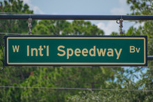 Datytona, Florida. July 18, 2019. International Speedway Boulevard Sign At Daytona International Speedway 
