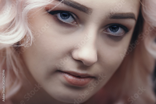 Portrait Of A Beautiful Blonde Girl Face Of A Young Woman With
