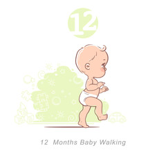 Wall Mural - little baby of 12 month. physical, emotional development milestones in first year. cute little baby 