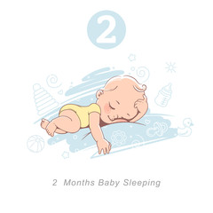 Wall Mural - little baby of 2 month. physical, emotional development milestones in first year. cute little baby b