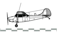 Cessna O-1 Bird Dog. Outline Vector Drawing