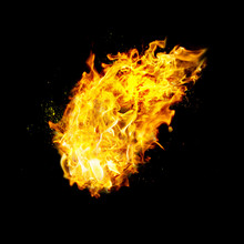 Fireball Realistic Fire, Isolated On Black Background