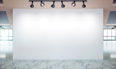 Aufkleber - Blank wall in marble and wooden office mockup with large windows and sun passing through 3D rendering
