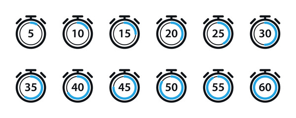 Fototapete - Set of simple timers. Template digital clock, timer symbols. Stopwatch icons set in flat style. Countdown