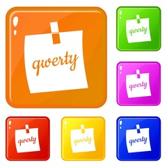 Poster - Paper sheet with text qwerty icons set collection vector 6 color isolated on white background
