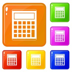 Poster - Office, school electronic calculator icons set collection vector 6 color isolated on white background