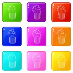 Poster - Resume thrown away in the trash can icons set 9 color collection isolated on white for any design