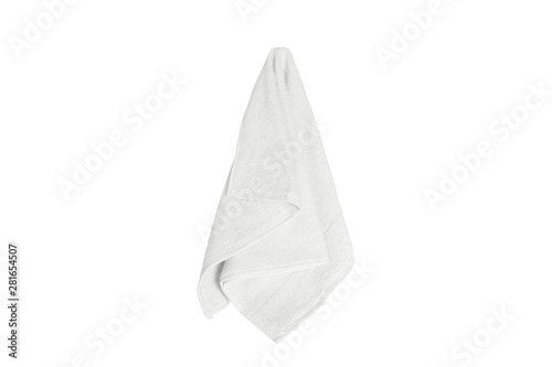 Fotografía white towel hanging isolated on white background