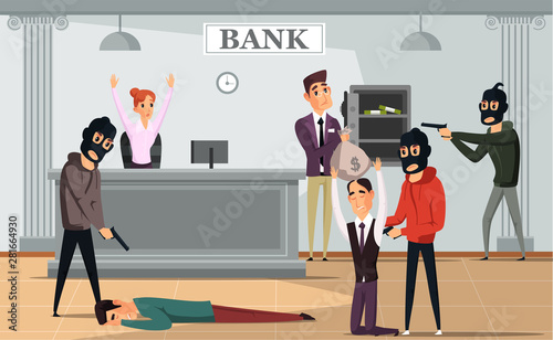 Fotomural Bank robbery crime flat vector illustration