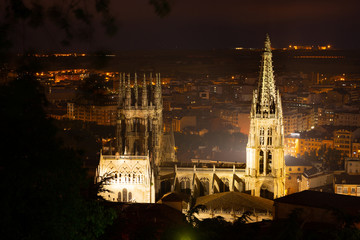 Wall Mural - Famous cathedral in Burgos city illuminated at dusk  in Castilla Leon