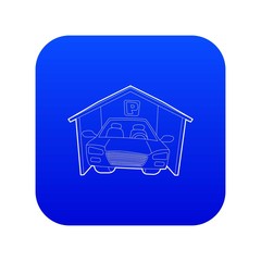 Poster - Covered car parking icon blue vector isolated on white background