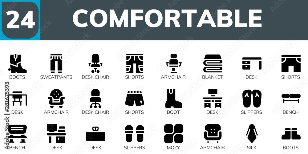 comfortable icon set Stock Vector | Adobe Stock