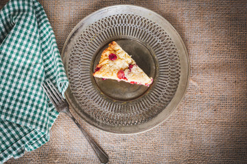 Wall Mural - Slice of Cranberry Bar on Metal Plate with Vintage Fork