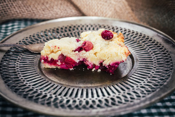 Wall Mural - Slice of Cranberry Bar on Metal Plate with Vintage Fork