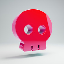 Volumetric Glossy Hot Pink Skull Icon Isolated On White Background.