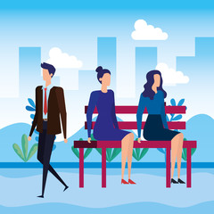 Wall Mural - business people seated in the park chair