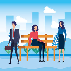 Wall Mural - business people seated in the park chair