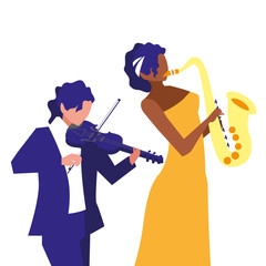 Poster - woman and man musician playing instrument musical