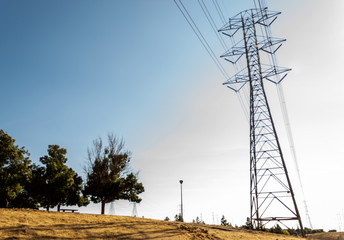 High voltage electric tower and power lines 