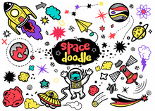 Hand Drawn Space Elements Pattern. Space Background. Space Doodle Illustration. Vector Illustration