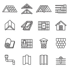 Roof, housetop construction materials, waterproofing icon set. Thin line style stock vector.