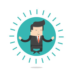 Businessman doing yoga and meditating. Business concept. Flat cartoon style. Vector illustration.