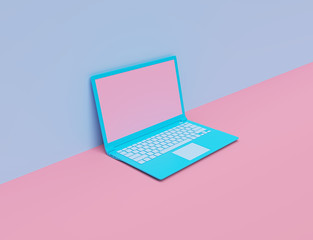 Poster - laptop notebook on pastel background. minimal technology concept. 3d rendering
