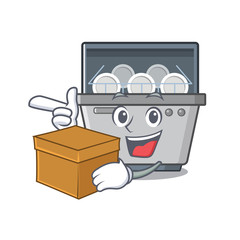 Sticker - With box dishwasher machine isolated in the cartoon