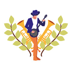 Sticker - musician man banjo playing instrument