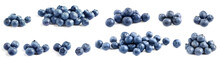 Set Of Delicious Fresh Blueberries On White Background. Banner Design