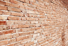 Old Red  Brick Wall Background With  Perspective