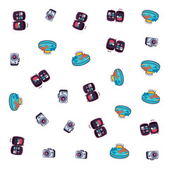 Sticker - pattern of travel suitcases with planet earth and camera