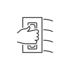Poster - hand with flat trowel vector concept icon. plastering process symbol in thin line style