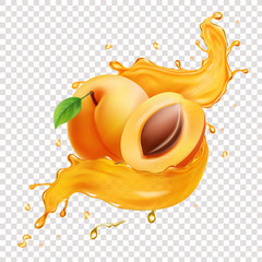 Apricot fruit in realistic juice splash illustration