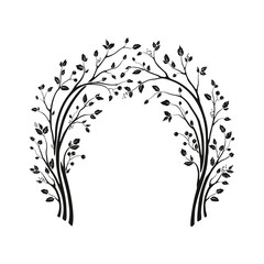 Beautiful wedding arch with tree branches and leaves. Vector holiday illustration. Floral cute silhouette design.