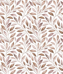 Seamless pattern with stylized tree branches. Watercolor illustration.