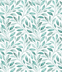 Seamless pattern with stylized tree branches. Watercolor illustration.