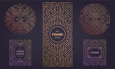 set of vector art deco silver borders and frames. creative templates in style of 1920s, illustration