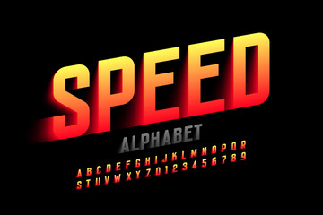 Wall Mural - Speed style font design, alphabet letters and numbers